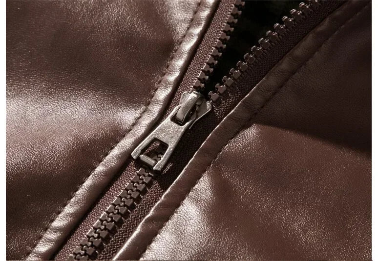 Autumn Winter Brown Leather Jacket Men Oversize Faux Leather Motorcycle Jacket Male Stand Collar Long Sleeve Moto Biker Coat 3xl