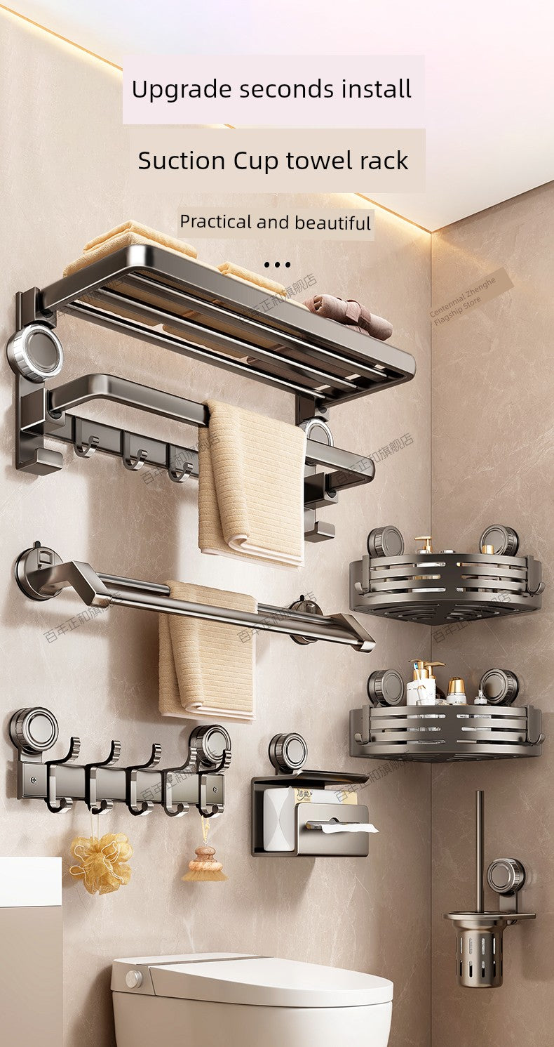 Suction Cup Towel Rack Bathroom Punch-Free Hanging Rod Bathroom Storage Rack Integrated Shower Room Toilet Storage Bath Towel Rack