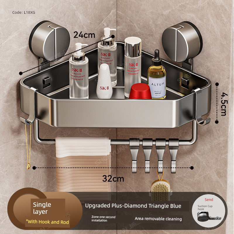 Wall-Mounted Wash Basin Toilet Triangle Basket Shelf Suction Cup