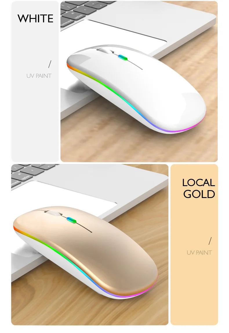 Tablet Phone Computer Bluetooth Wireless Mouse Rechargeable RGB Backlight Mice for iPad PC Laptop Tablet Phone 2.4GHz USB Mouse