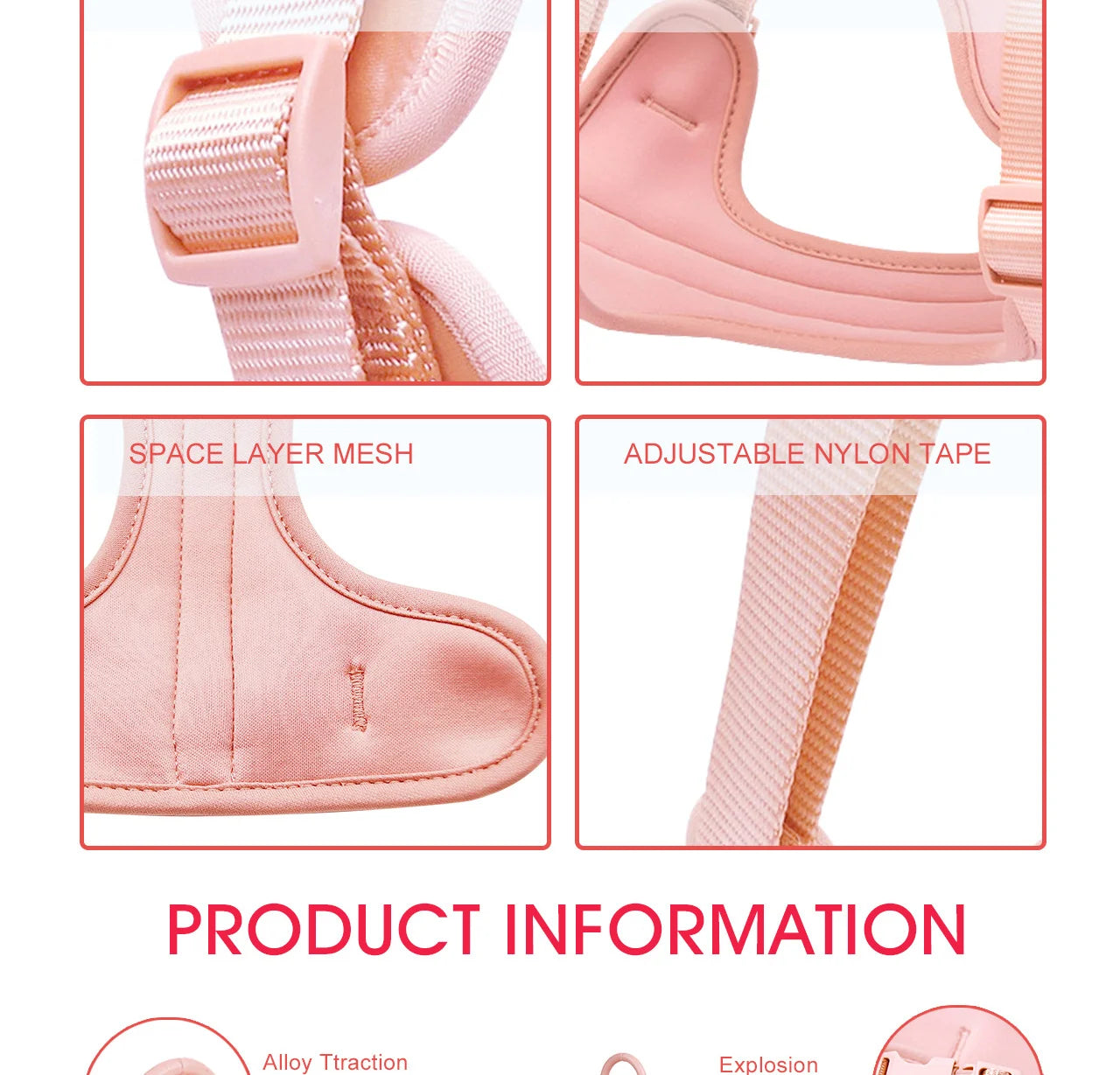 PVC Soft Pink Dog Harness Set And Leash Colar For Pet Dogs