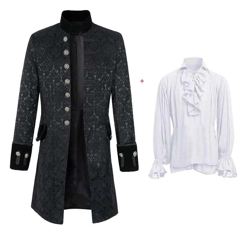 Medieval Vampire Cosplay Costume Steampunk Jacket Vest Coat Victorian Ghost Gothic Blazer Suits Stand Collar Trench Men's Shirt