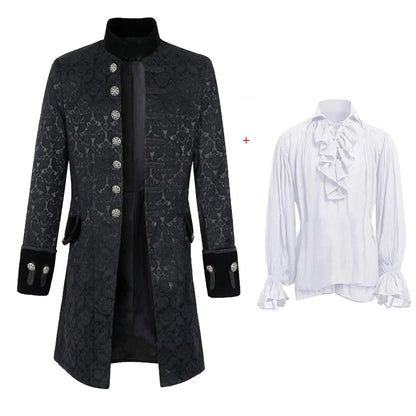 Medieval Vampire Cosplay Costume Steampunk Jacket Vest Coat Victorian Ghost Gothic Blazer Suits Stand Collar Trench Men's Shirt