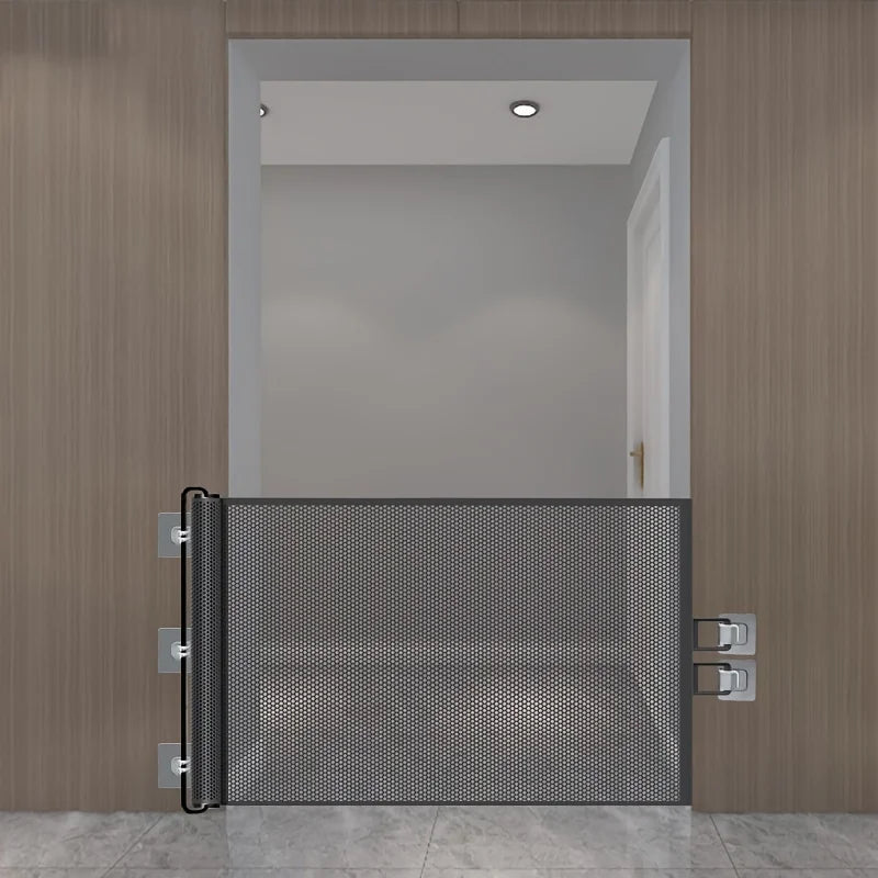 Easy To Install Black Pet Door Without Drilling - Retractable Safety Fence for Indoor Stairs, Dog and Pet Fences