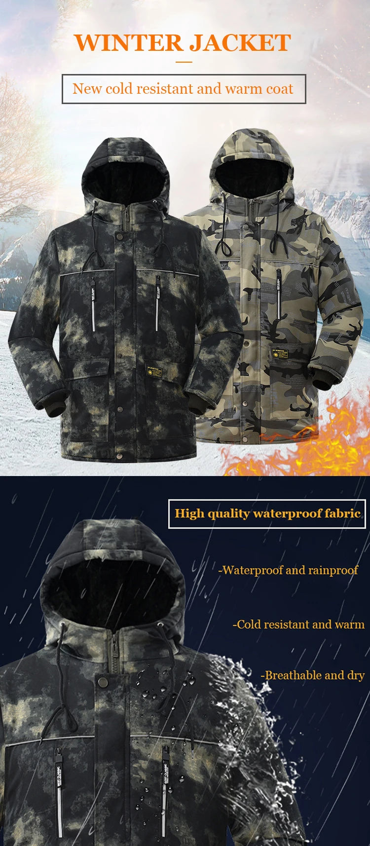 Fleece Hooded Tactical Jacket Mens Winter Camouflage Cotton Padded Thick Parkas Outdoor Waterproof Coat Casual Windproof Jacket