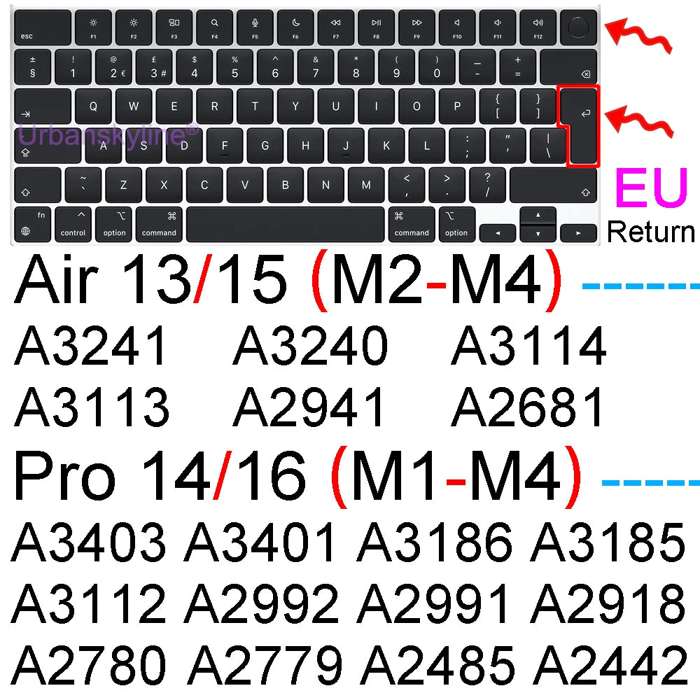 Keyboard Cover for Macbook Air 13 M3 15 Pro 14 M4 13 M2 16 Retina 11 Silicone Protector Skin Case A3113 A3114 A2681 A3401 A3185