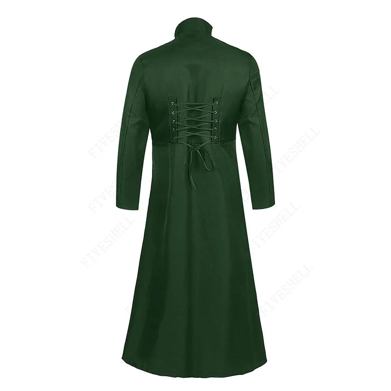 Medieval Men Vintage Costumes Steampunk Gothic Black Long Jacket Coat Vampire Cosplay Pirate Halloween Outfit Men's Trenchcoat