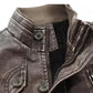 Leather Coat Men Stand-up Collar Autumn Winter New Men Mid-Length Casual Fashion Slim Fit Solid Color Leather Jacket