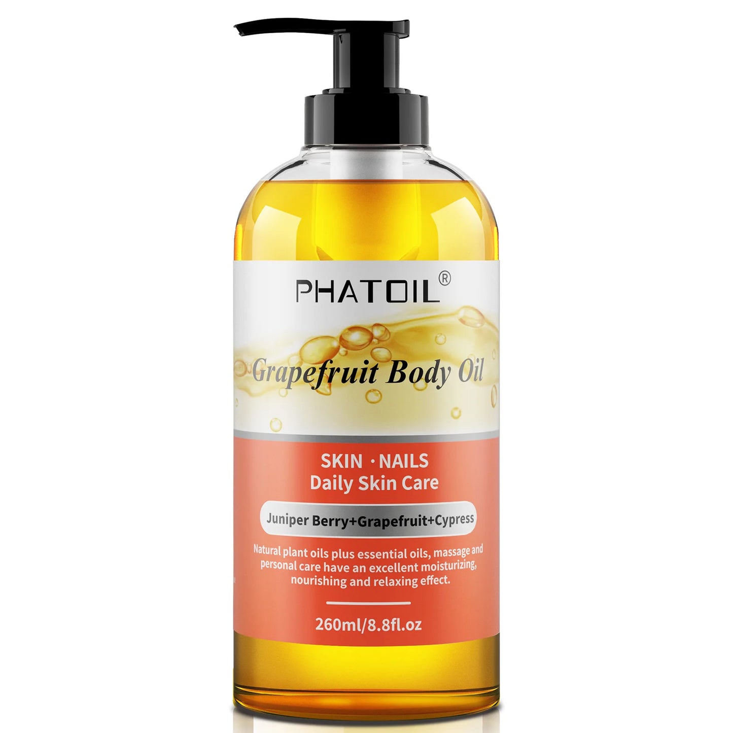 PHATOIL 260ML Vanilla Body Oil For Skin Face Care Massage Oil Repairing Smoothing Skin Care Ginger Grapefruit Essential Body Oil