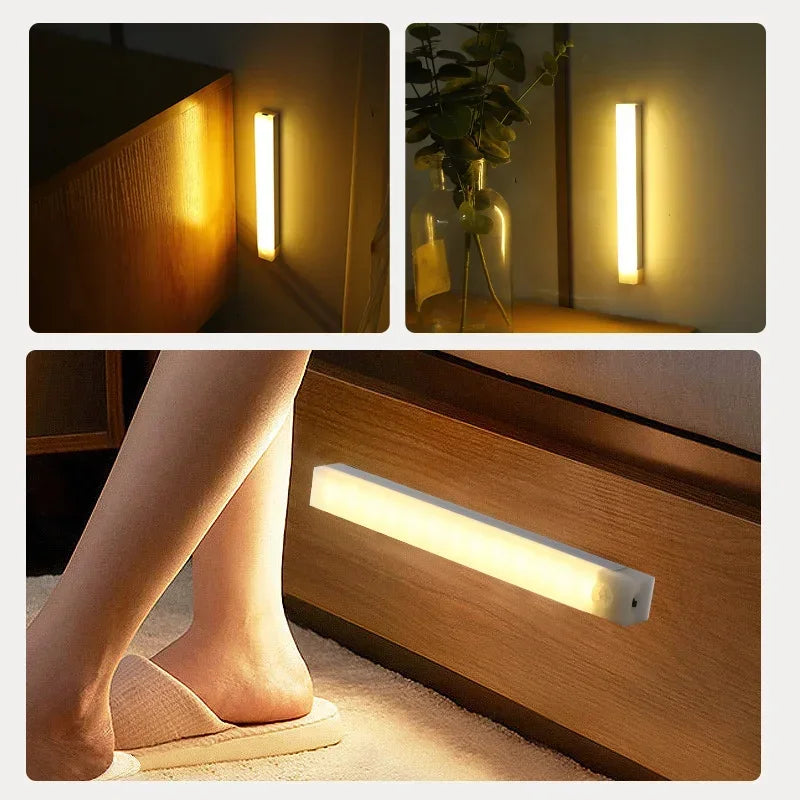 LED Motion Sensor Night Light Rechargeable Induction Bar Light Portable Cordless Magnetic Cabinet Lamp for Kitchen Room Bedside