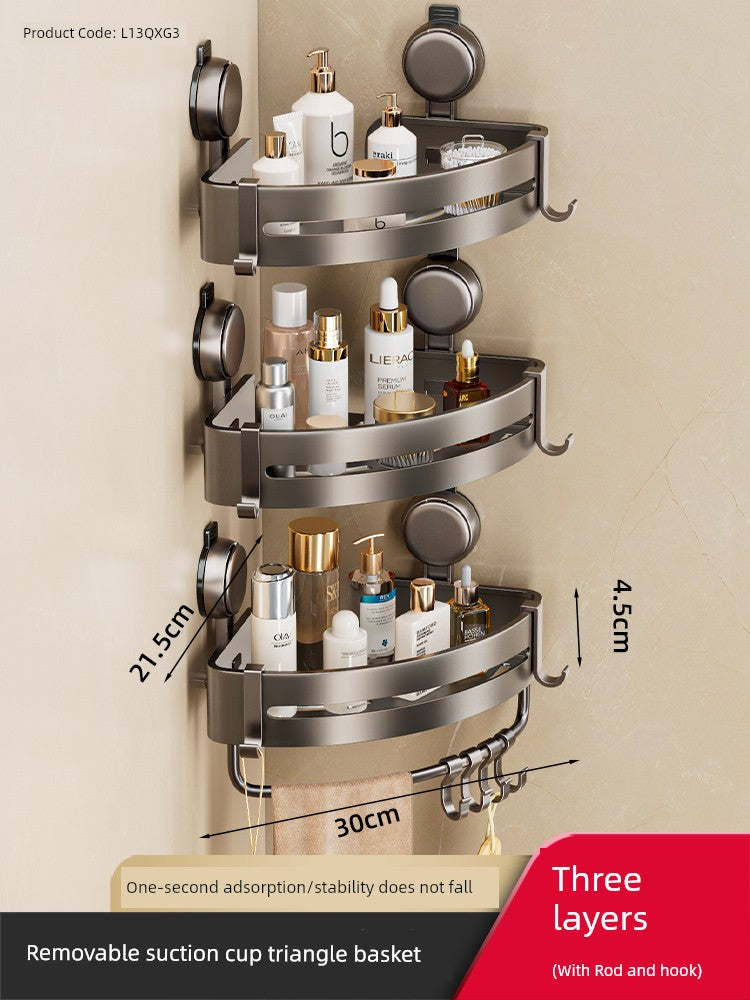 Wall-Mounted Wash Basin Toilet Triangle Basket Shelf Suction Cup