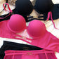 Europe Women Underwear Set Sexy Lace Hollow Breathable Widen Buckle Lingerie Underwire Push Up Bra and Panties Rose Intimates