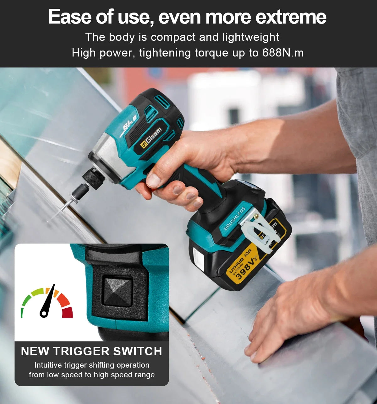 688N.m 8-Speed 1/4'' Brushless Electric Screwdriver Cordless Screwdriver Electric Drill Impact Driver Kit for Makita 18V Battery