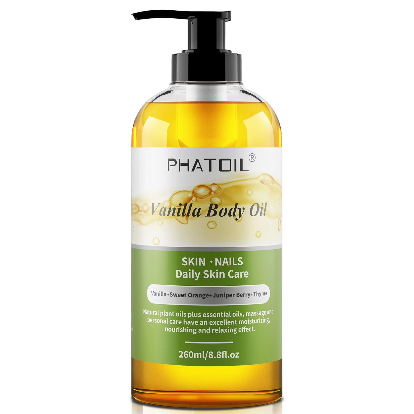 PHATOIL 260ML Vanilla Body Oil For Skin Face Care Massage Oil Repairing Smoothing Skin Care Ginger Grapefruit Essential Body Oil