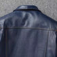 2023 New Leather Jacket Men's Single-Breasted Denim Blue Retro Old Motorcycle Leather Jacket Slim-Fit Lapel Coat