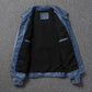 2023 New Leather Jacket Men's Single-Breasted Denim Blue Retro Old Motorcycle Leather Jacket Slim-Fit Lapel Coat