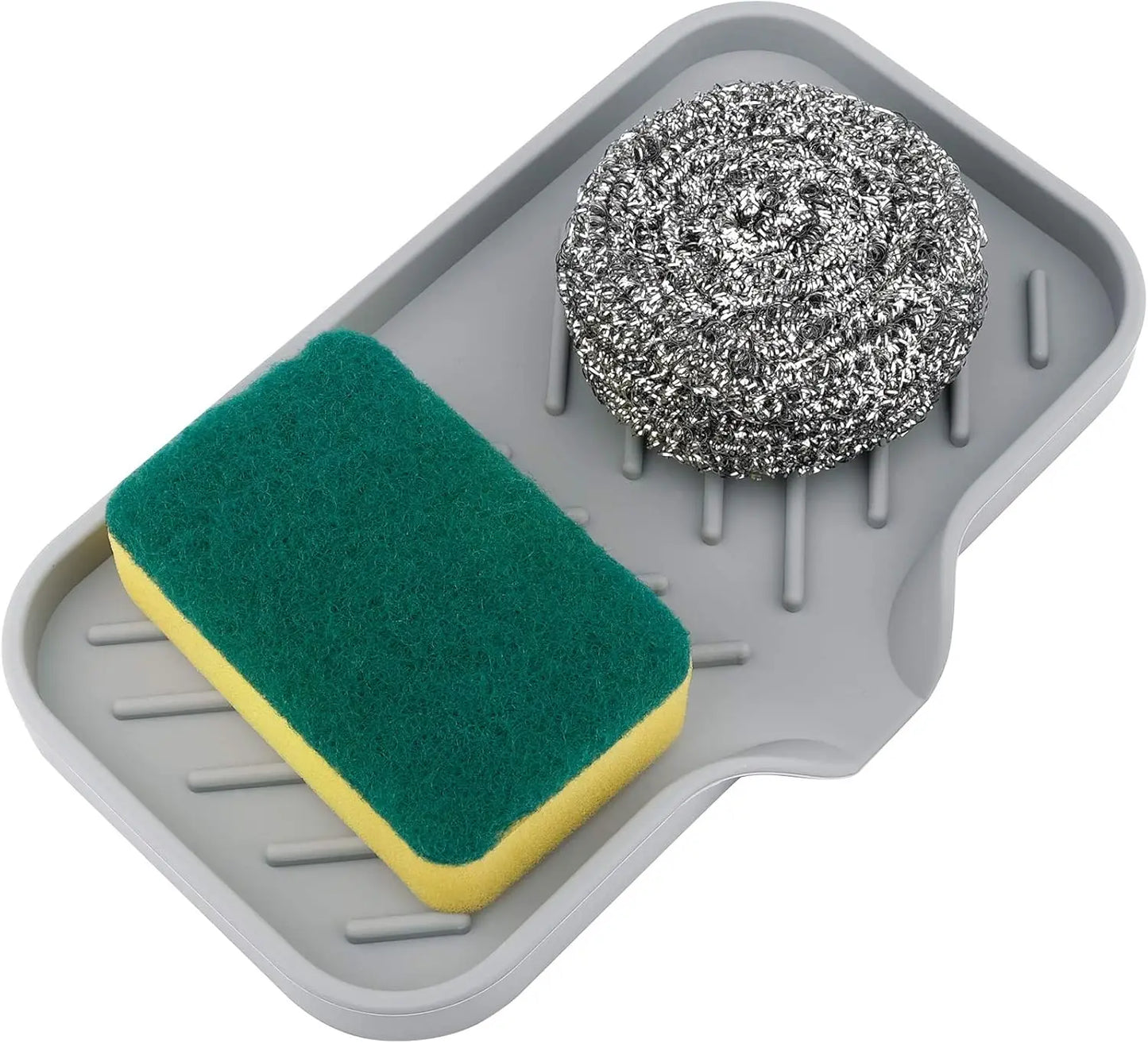 Silicone Kitchen Sink Tray Soap Tray Soap Dish Holder Sponge Holder with Built-in Drain Lip Countertop Sink Kitchen Organizer