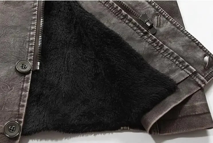 Leather Coat Men Stand-up Collar Autumn Winter New Men Mid-Length Casual Fashion Slim Fit Solid Color Leather Jacket