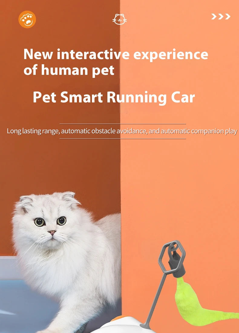 Smart Interactive Cat Toy Car Auto-Running Pet Vehicle with Obstacle Detection Durable for Indoor Cats Play