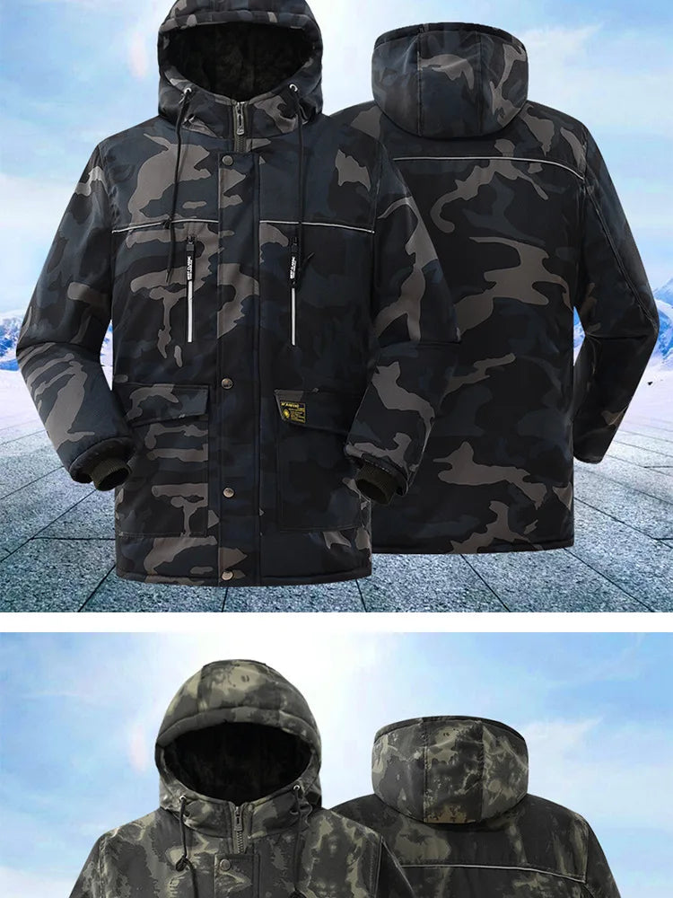 Fleece Hooded Tactical Jacket Mens Winter Camouflage Cotton Padded Thick Parkas Outdoor Waterproof Coat Casual Windproof Jacket
