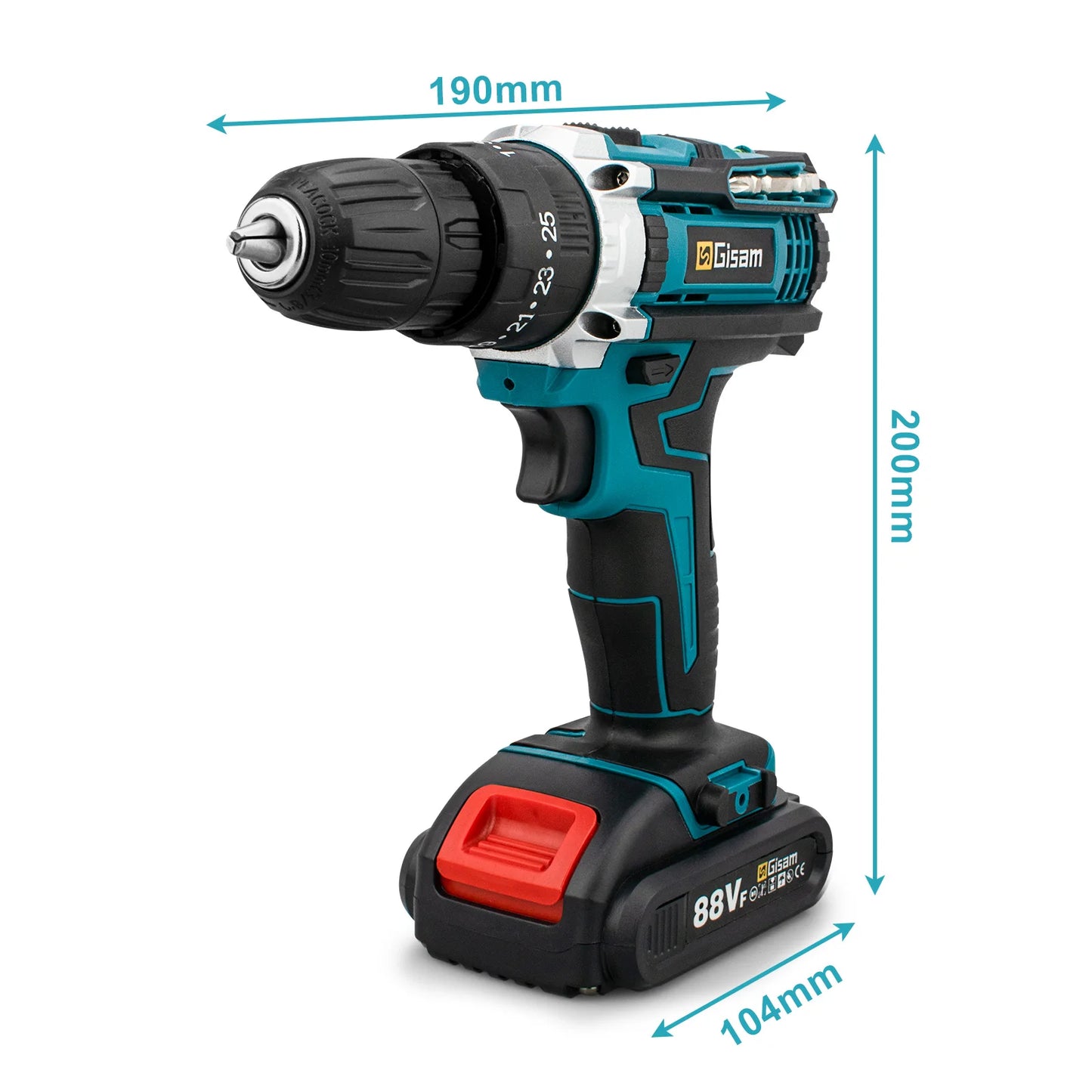 Gisam Battery Impact Screwdriver Multifunctional Cordless Drill Power Tool 25+3 Torque Setting 2 Gear Speed Electric Screwdriver