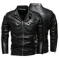 Men Fur Lined Warm Motorcycle Jacket Slim Street Fashion BLack Biker Coat Pleated Design Zipper 2024 Winter Black Leather Jacket