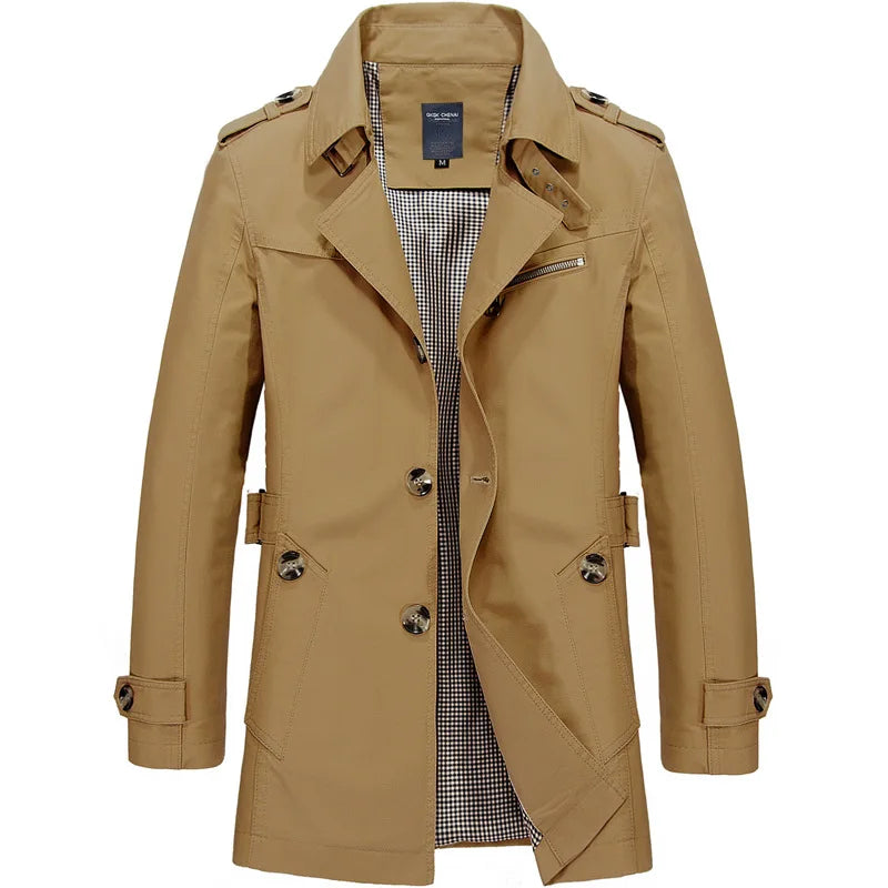 2025 Spring and Autumn men's coat Men's casual cotton Jacket men's mid-length trench coat men's jacket