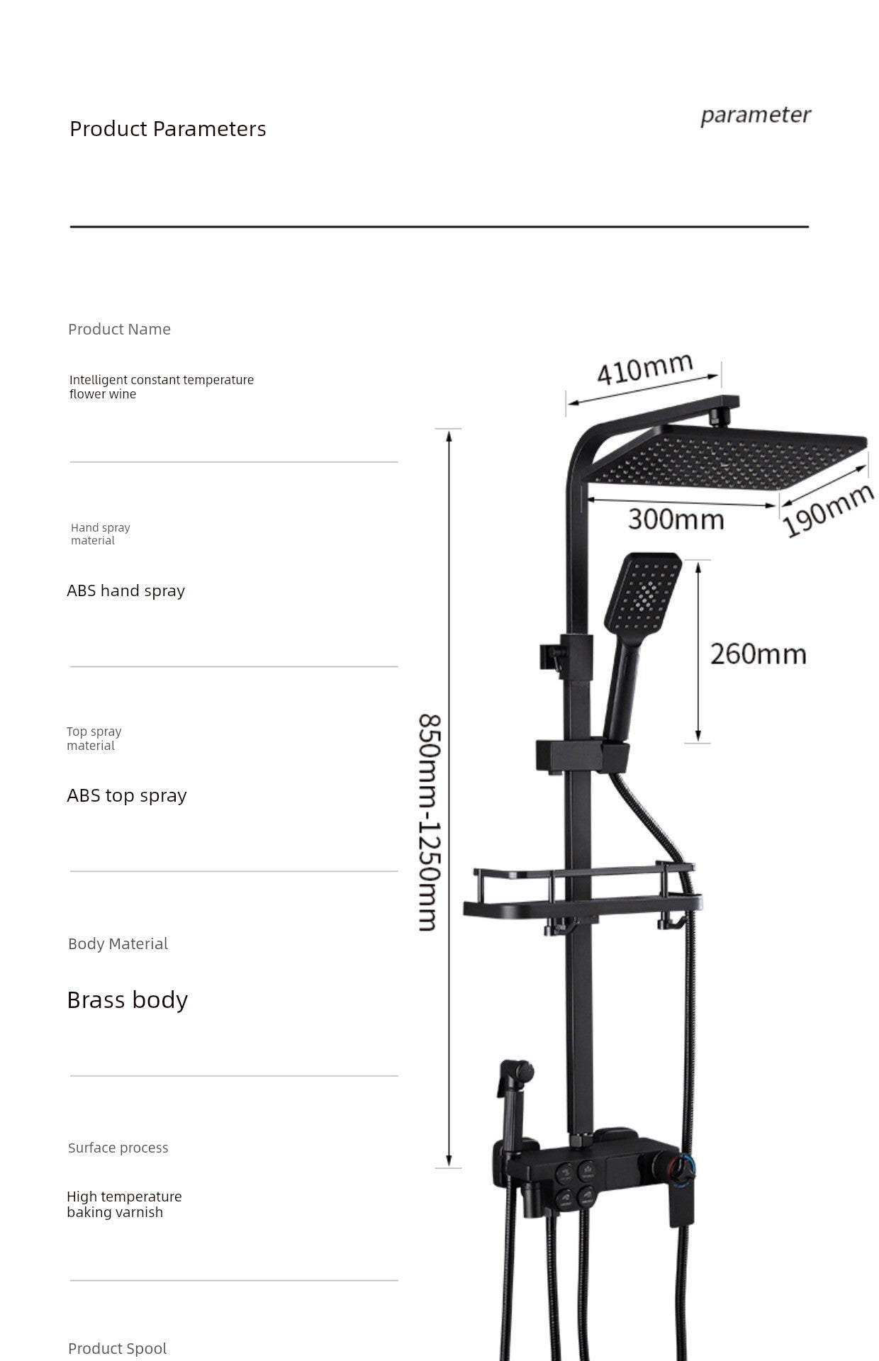 Copper Constant Temperature Black For Home Supercharged Shower Head