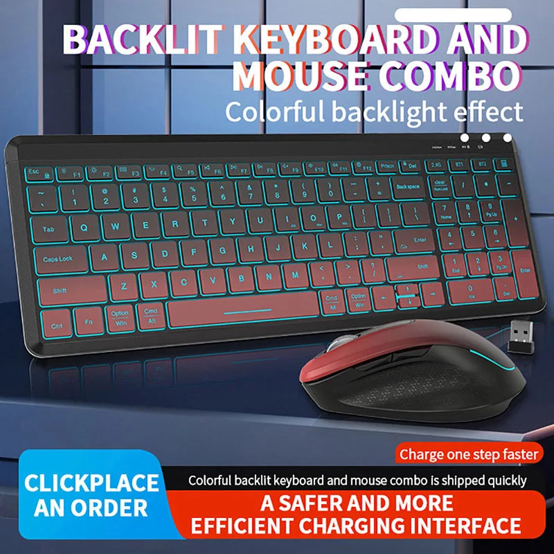 RGB Backlit Silent Wireless Keyboard and Mouse Combo 2.4G Dual Mode Rechargeable Wireless Keyboard Mouse set for Desktop/Laptop