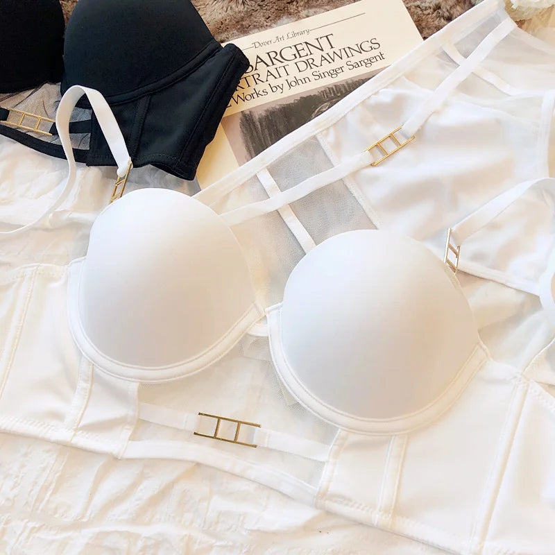 Europe Women Underwear Set Sexy Lace Hollow Breathable Widen Buckle Lingerie Underwire Push Up Bra and Panties Rose Intimates