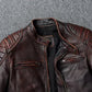 Vintage Black Brown Real Cowhide Genuine Leather Jacket Real Fur Men's Leather Jacket Bomber Men Leather Jacket Motorcycle Coat
