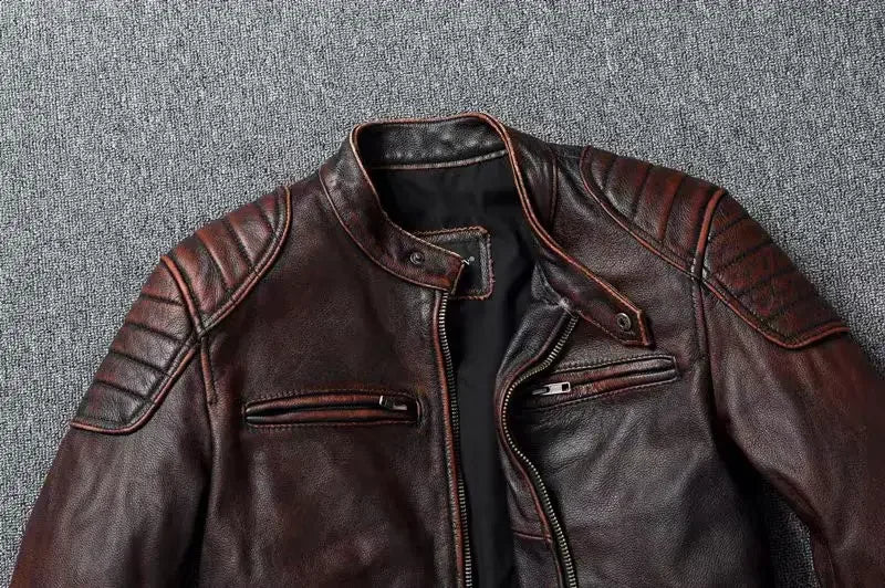 Vintage Black Brown Real Cowhide Genuine Leather Jacket Real Fur Men's Leather Jacket Bomber Men Leather Jacket Motorcycle Coat