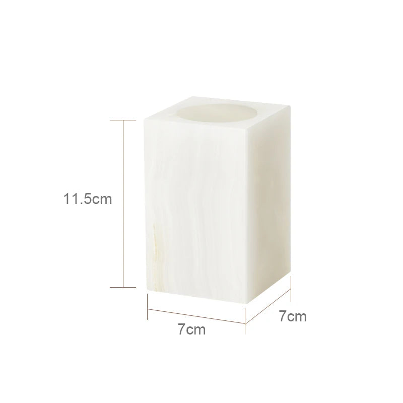 White Onyx Natural Marble Bathroom Accessories Luxury Soap Dispenser Cotton Swabs Container Reed diffuser Tray Bathroom Set