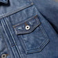2023 New Leather Jacket Men's Single-Breasted Denim Blue Retro Old Motorcycle Leather Jacket Slim-Fit Lapel Coat