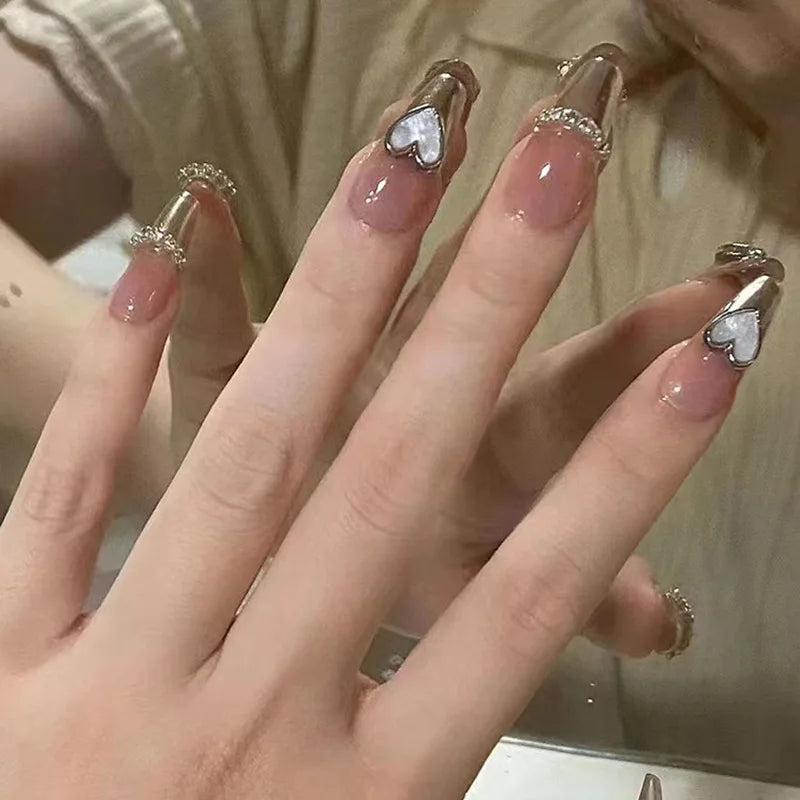 24Pcs Mid-length Ballet False Nails Cute Childlike Rainbow Press On Nails Iced Through Milk Tea Fake Nails Free Shipping Items