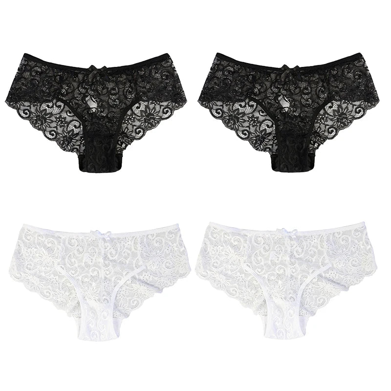 4Pcs Woman Sexy Lace Panties Female Briefs Underwear For Women Breathable Panty Hollow Lingerie Briefs Bow Underpants