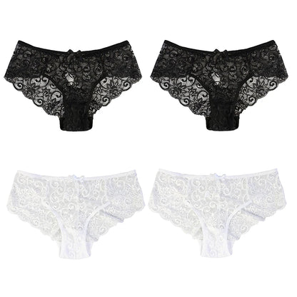 4Pcs Woman Sexy Lace Panties Female Briefs Underwear For Women Breathable Panty Hollow Lingerie Briefs Bow Underpants
