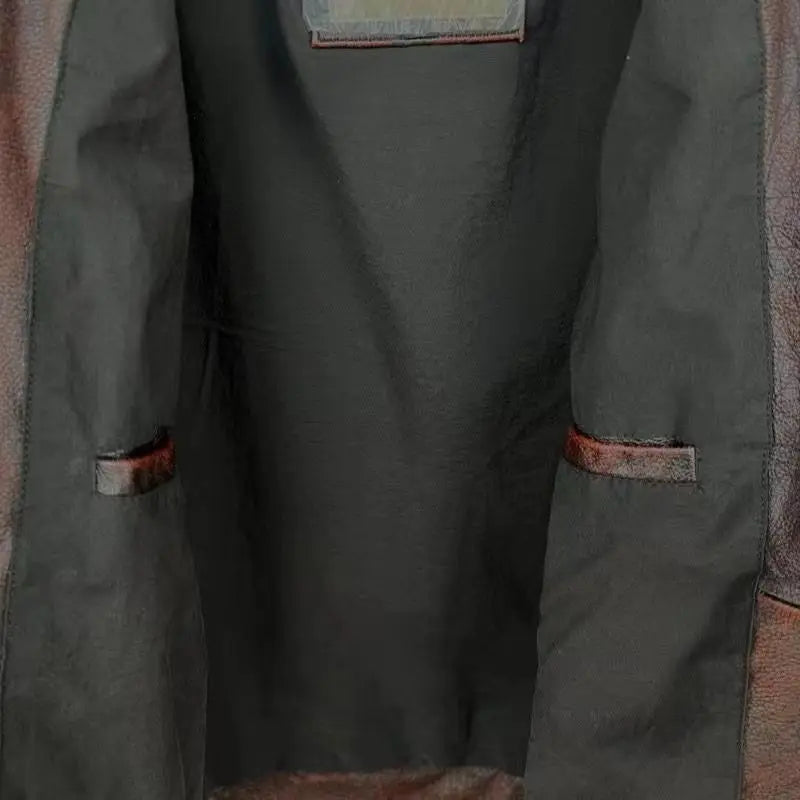 Vintage Black Brown Real Cowhide Genuine Leather Jacket Real Fur Men's Leather Jacket Bomber Men Leather Jacket Motorcycle Coat
