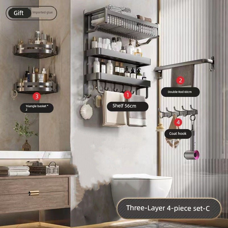 Bathroom Integrated Storage Rack Towel Rack Wall-Mounted Punch-Free Wall Bathroom Toilet Storage Washstand