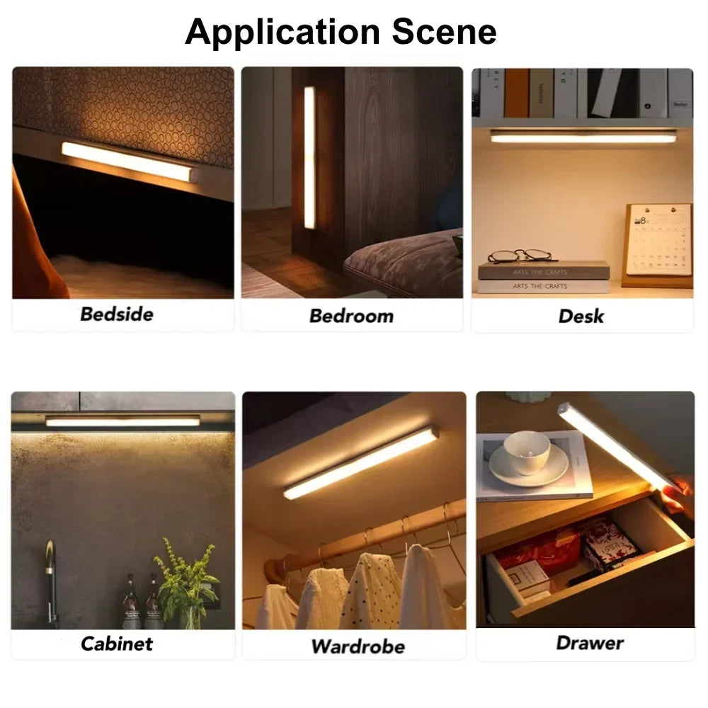 LED Motion Sensor Night Light Rechargeable Induction Bar Light Portable Cordless Magnetic Cabinet Lamp for Kitchen Room Bedside