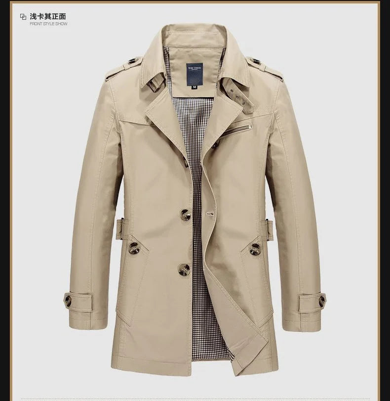 2025 Spring and Autumn men's coat Men's casual cotton Jacket men's mid-length trench coat men's jacket