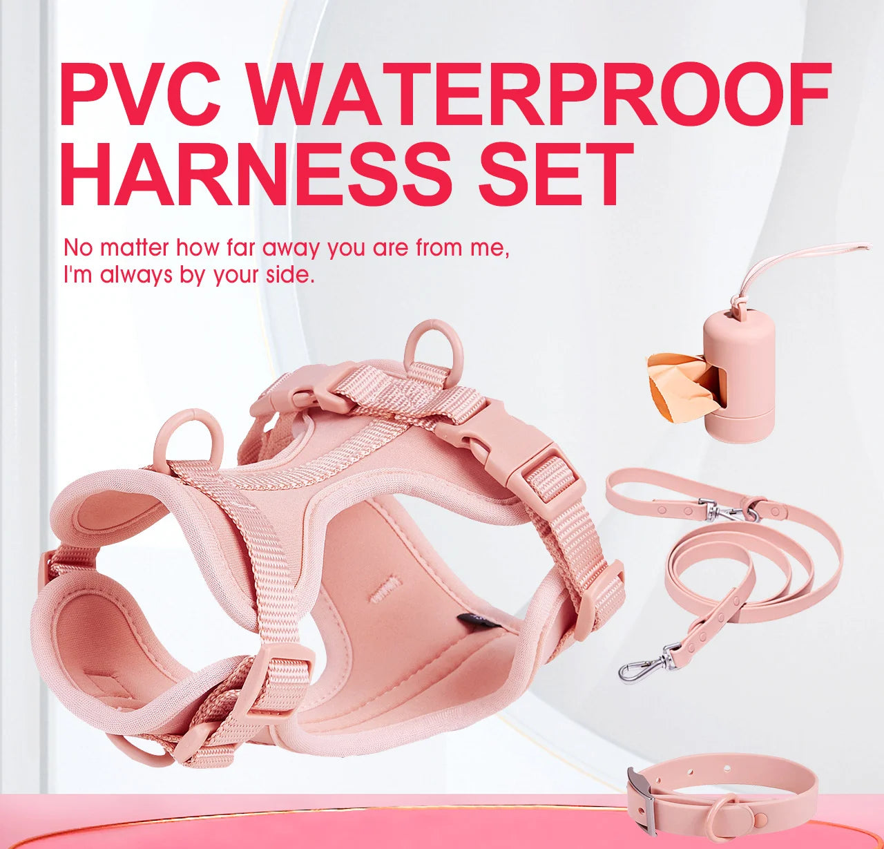 PVC Soft Pink Dog Harness Set And Leash Colar For Pet Dogs