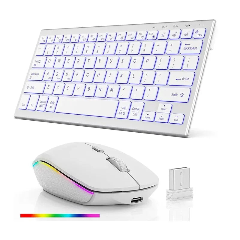 JOMAA Colors Backlit 2.4G Wireless Keyboard and Mouse Combo Rechargeable Bluetooth Keyboard for Windows Laptop