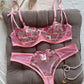 Night Beautiful Sexy Women 2 Piece floral Embroidery Underwear Sexy Erotic lingerie underwear Set