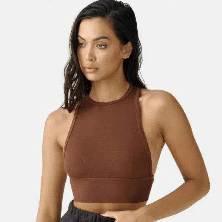 Sexy Fitness Sports Underwear for Women, Round Neck, Tight Back Top, Outdoor Running with Chest Cushion, Thread, 2024