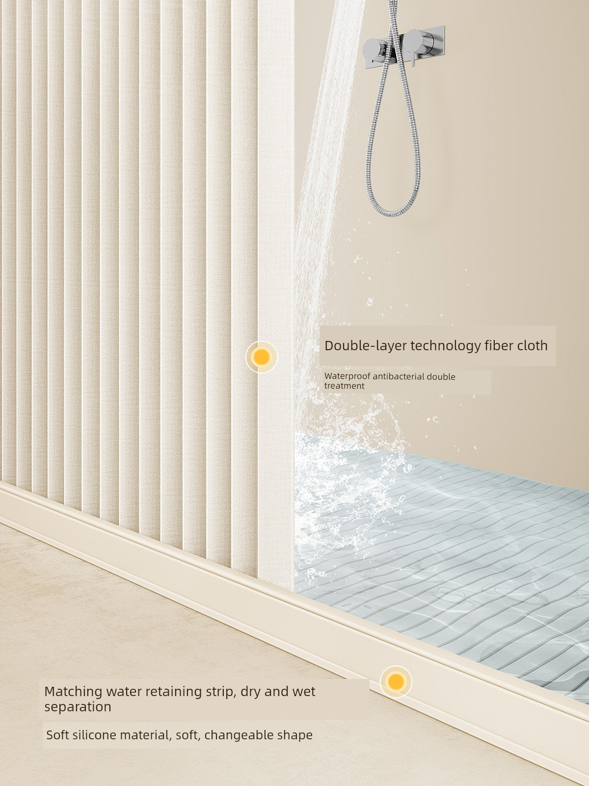 Waterproof Partition Foldable Curved Rod Dry Wet Separation Shower Curtain