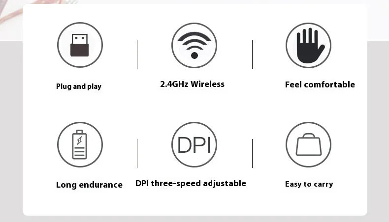 Wireless Mouse 2.4G Portable Mobile Optical Office Mouse Adjustable DPI Levels for Notebook PC Laptop MacBook