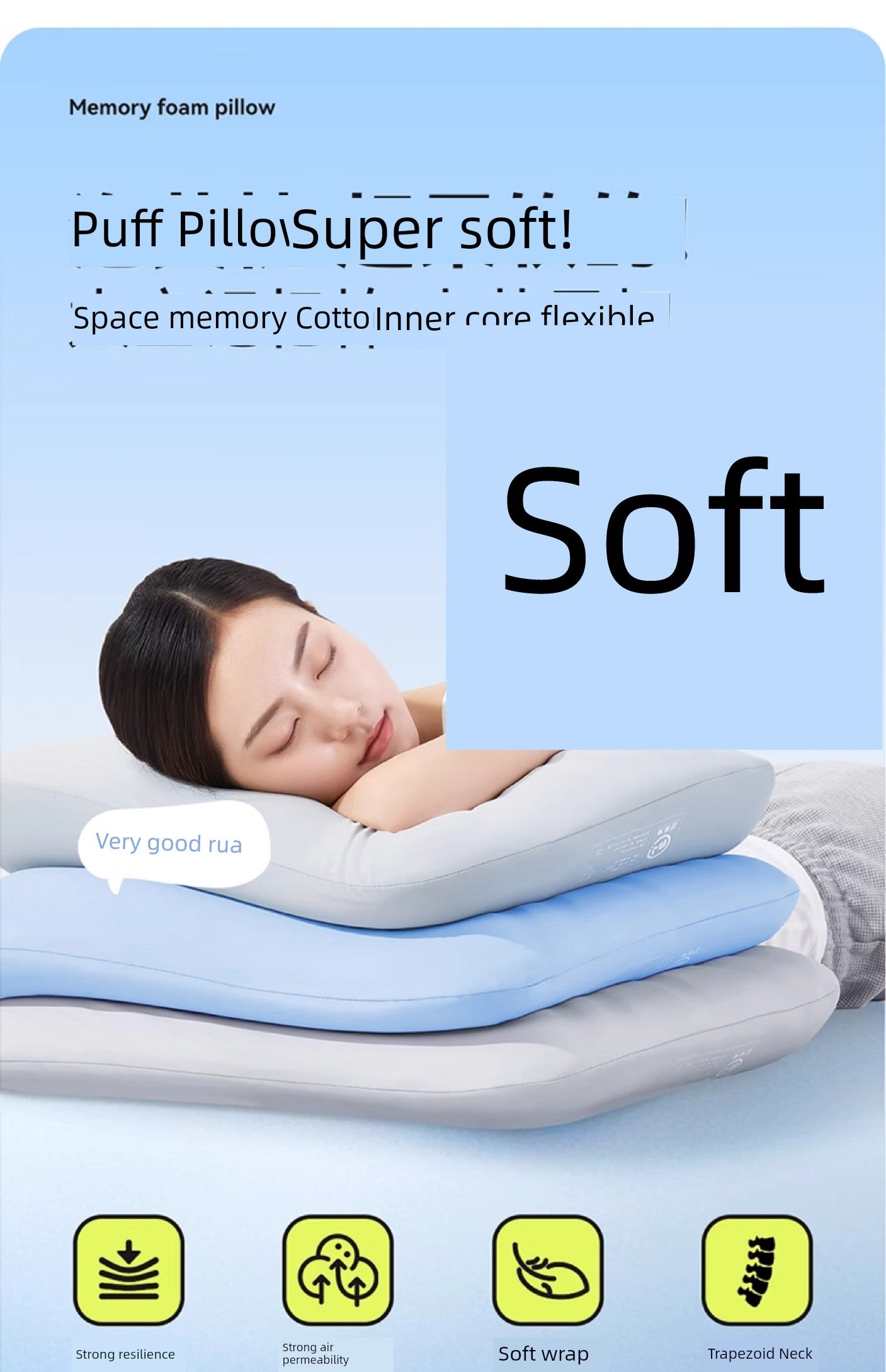 Banana Fruit Puff Memory Cotton Pillow Non-Pressure Stiff Neck Special Super Soft Cervical Support Improve Sleeping Pillowcase and Pillow Core