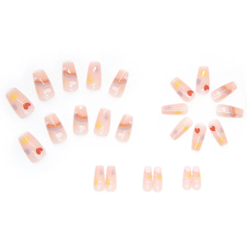 24Pcs Mid-length Ballet False Nails Cute Childlike Rainbow Press On Nails Iced Through Milk Tea Fake Nails Free Shipping Items