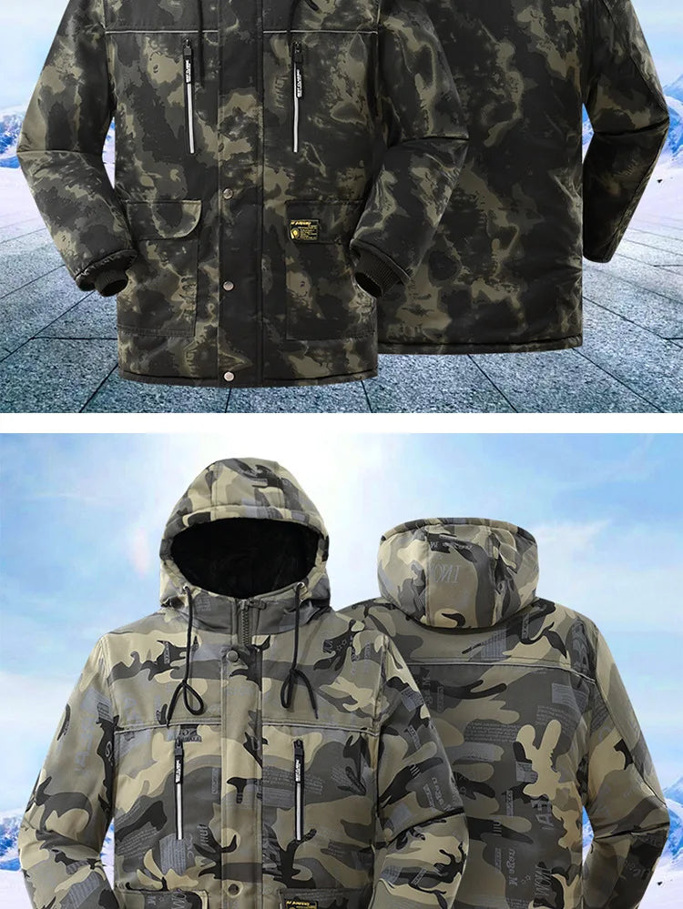 Fleece Hooded Tactical Jacket Mens Winter Camouflage Cotton Padded Thick Parkas Outdoor Waterproof Coat Casual Windproof Jacket